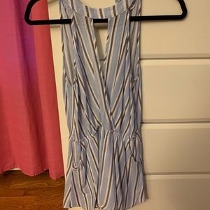 Lost + wander blue striped romper with back cutout